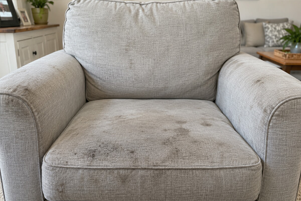 Fabric upholstery before professional sofa cleaning