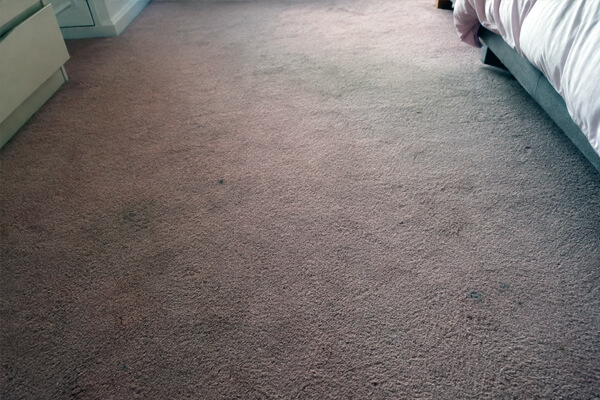 Pink bedroom carpet before professional cleaning